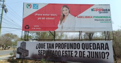 Denuncian manta al estilo narco para intimidar a candidata del PRI y a los yucatecos